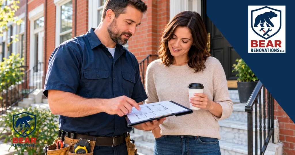 Licensed renovation team reviewing plans, from the guide on how to find a contractor in Philadelphia