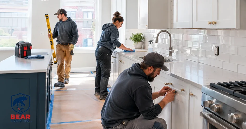 Licensed Philadelphia renovation crew finishing a rowhome kitchen project